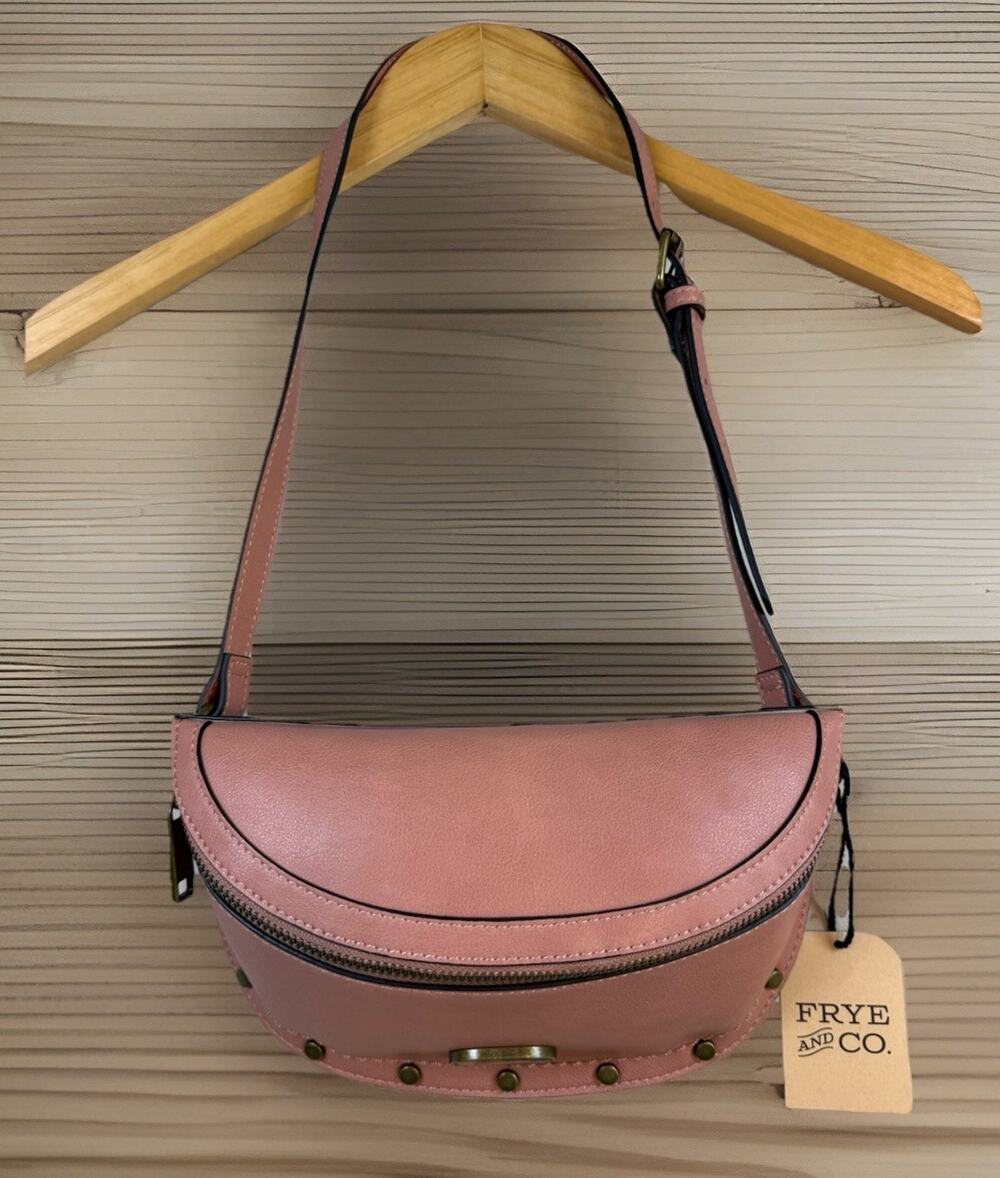 Frye & Co Blake Belt Bag Pink Cork Faux Leather Studded Crossbody New With Tag - Picture 1 of 13